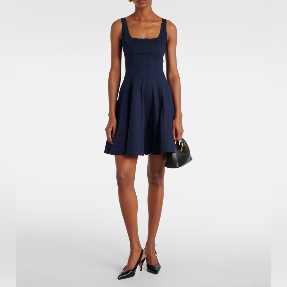 STAUD Navy Square-Neck Fit-and-Flare Mini Dress